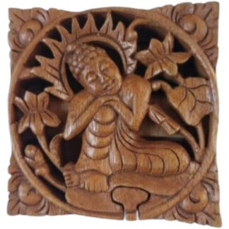 Natural wood Thai Buddha resting puzzle trinket holder