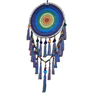 Macrame rainbow dreamcatcher with tassels and pompoms