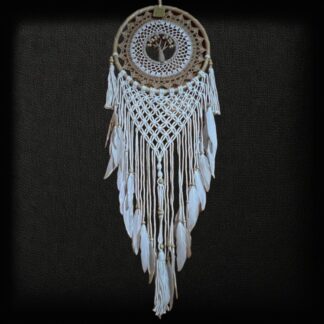 Macrame tree of life dreamcatcher with rattan frame and feather tassels