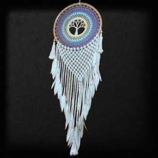 Macrame multicolour tree of life dreamcatcher with rattan and feather tassels