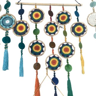 Miniature macrame dreamcatcher mobile - multicolour