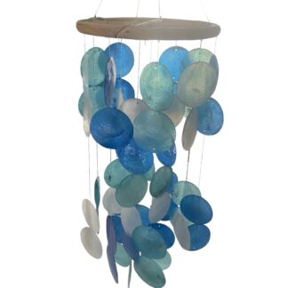 Blue and white capiz shell mobile