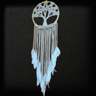 Macrame tree of life dreamcatcher with rattan frame and feather tassels