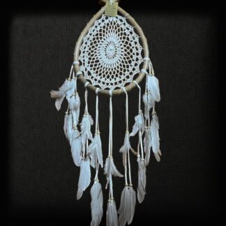 Macrame dreamcatcher on rattan frame with feathers on tassels
