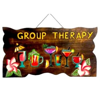 'Group therapy' sign with drinks