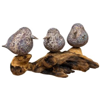 Triple abstract birds on driftwood - small